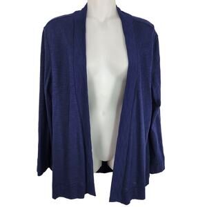 Lilla P Women Classic Cardigan Slub Knit Open Front 100% Cotton Size Medium Blue